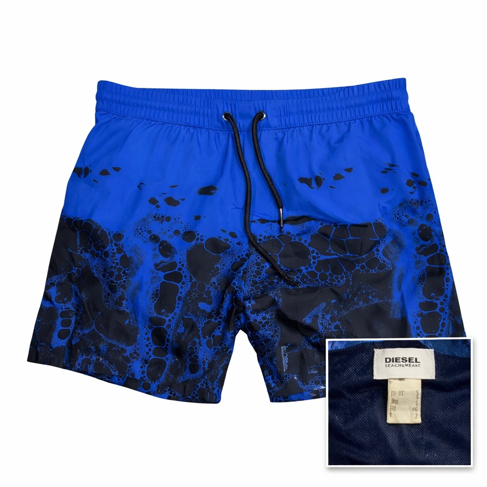 🌊 Diesel Beachwear Blue Graphic Swim Shorts – Size S – Statement Print Trunks‎